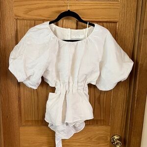 Astr White Cinched Puff Sleeve Blouse